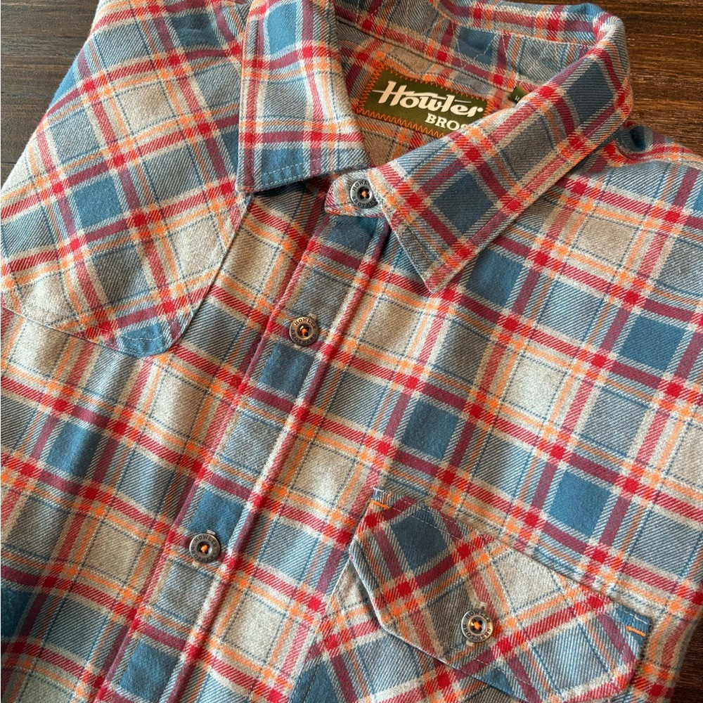 Howler Brothers Blue and Red Plaid Button-Down Shirt
